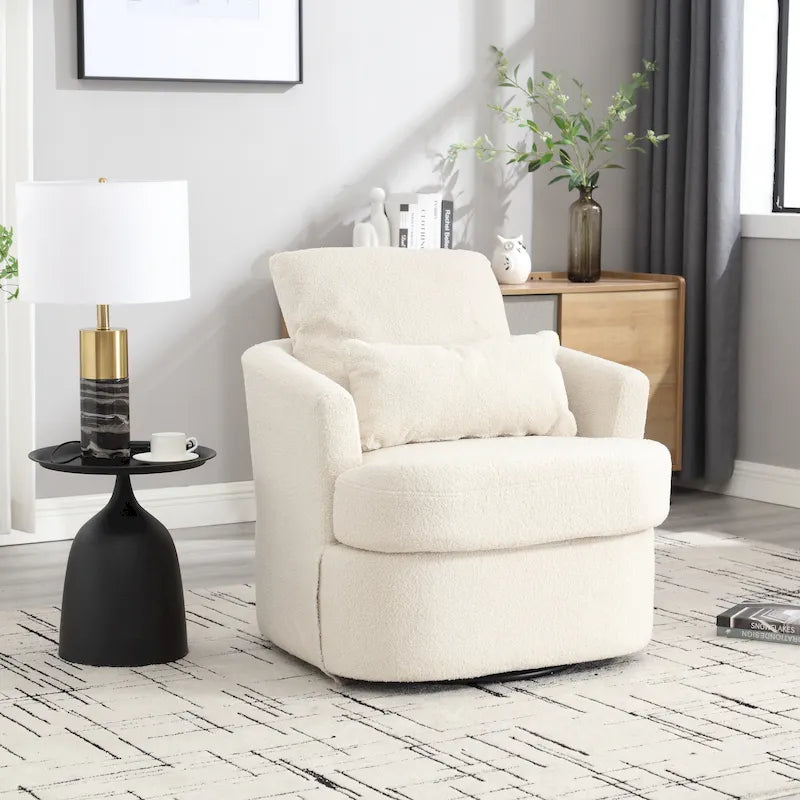 Fauteuil pivotant en tissu bouclette blanc, 360°, une place