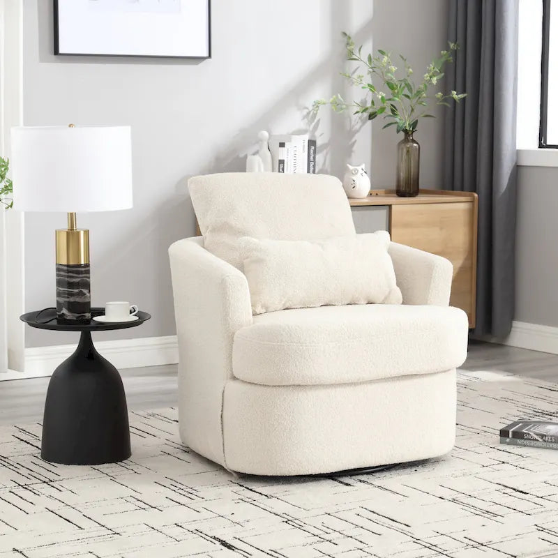 White Teddy 32.68 Upholstered 360 Swivel Barrel Chair with Metal Base
