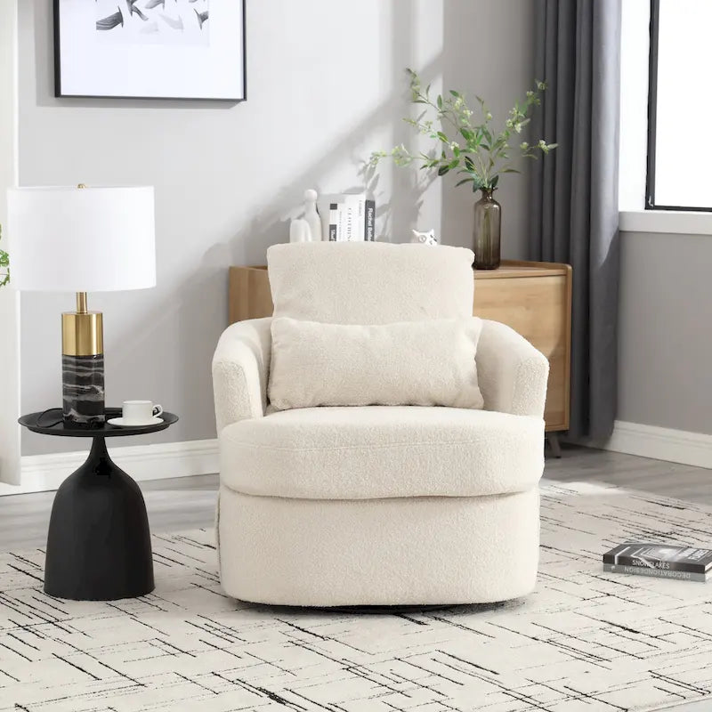 Fauteuil pivotant en tissu bouclette blanc, 360°, une place
