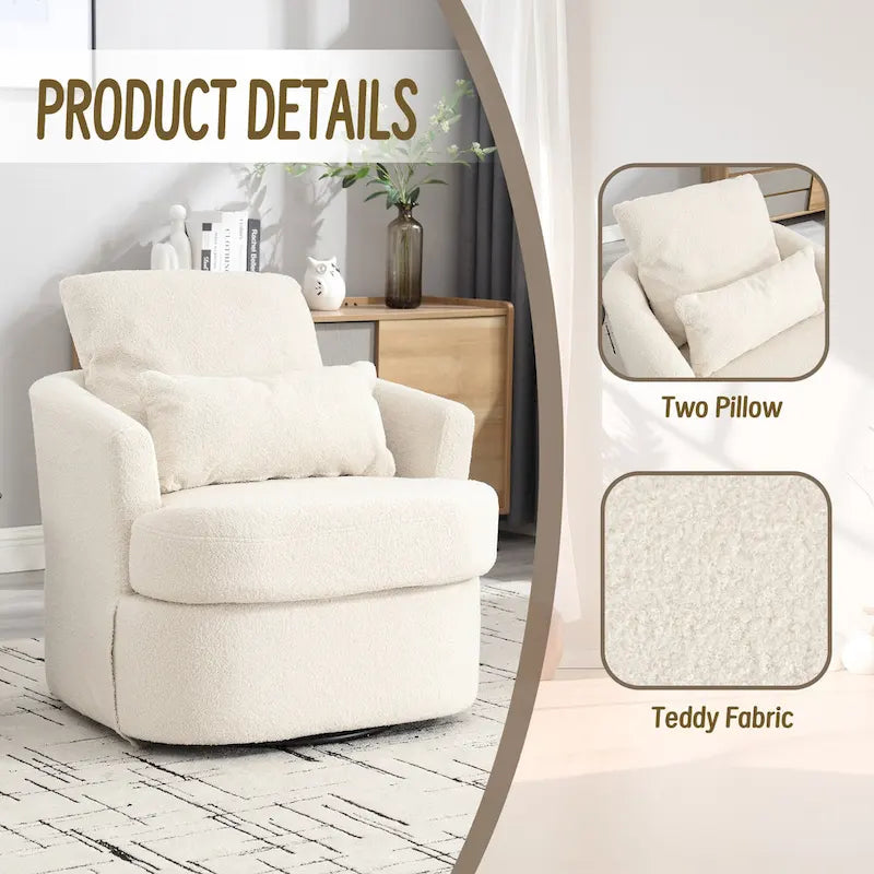 Fauteuil pivotant en tissu bouclette blanc, 360°, une place