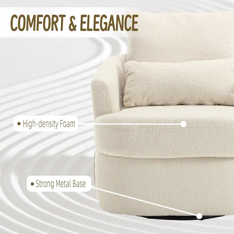 Fauteuil pivotant en tissu bouclette blanc, 360°, une place