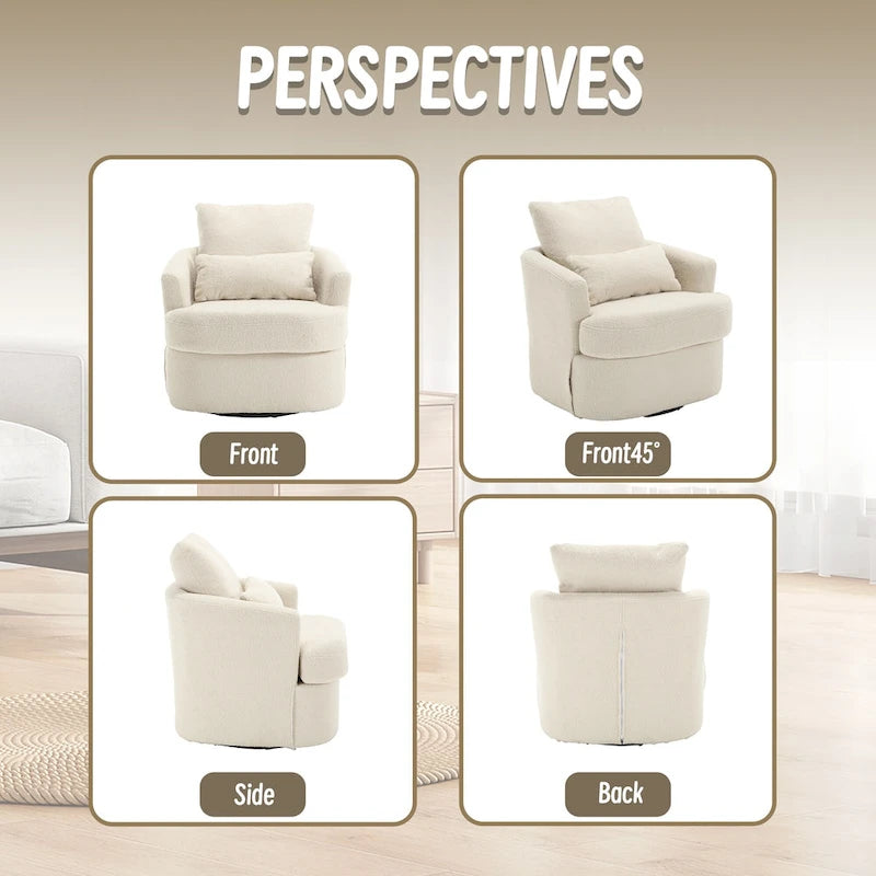 Fauteuil pivotant en tissu bouclette blanc, 360°, une place