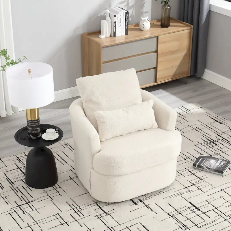 Fauteuil pivotant en tissu bouclette blanc, 360°, une place