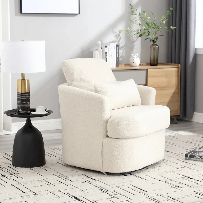 Fauteuil pivotant en tissu bouclette blanc, 360°, une place