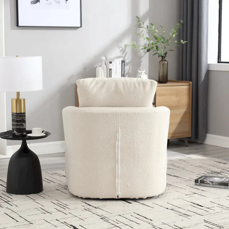 Fauteuil pivotant en tissu bouclette blanc, 360°, une place