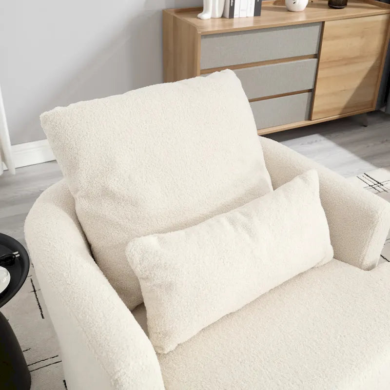 Fauteuil pivotant en tissu bouclette blanc, 360°, une place