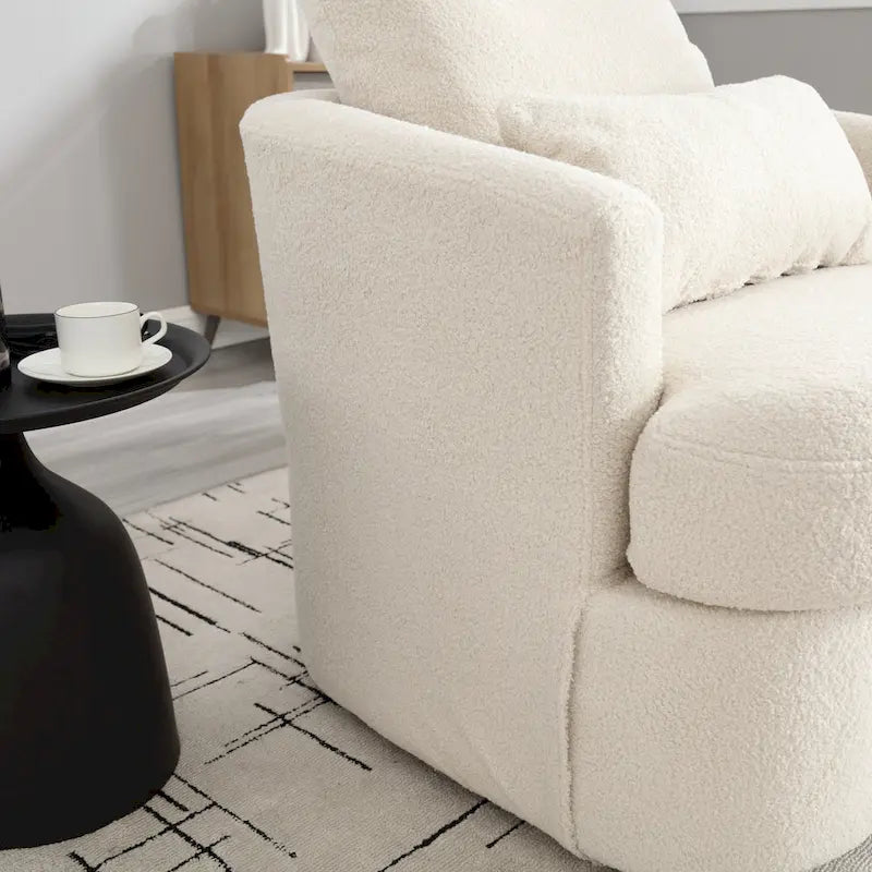 Fauteuil pivotant en tissu bouclette blanc, 360°, une place