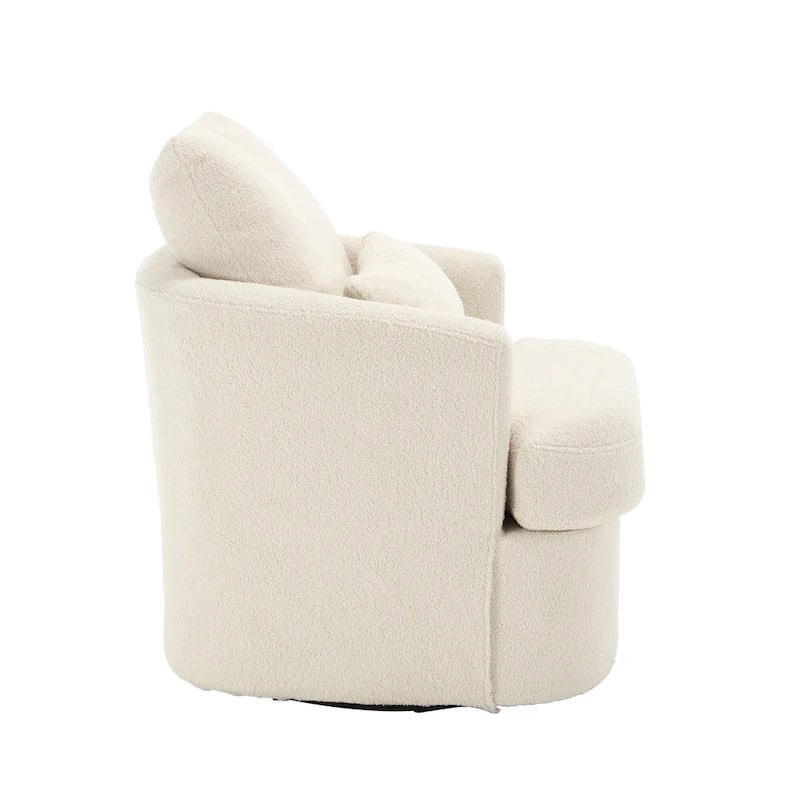 Fauteuil pivotant en tissu bouclette blanc, 360°, une place