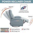 Fauteuil inclinable, pivotant et berçant motorisé en cuir bleu, 1 place