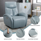 Fauteuil inclinable, pivotant et berçant motorisé en cuir bleu, 1 place