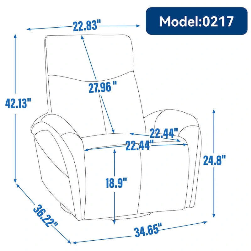 Fauteuil inclinable, pivotant et berçant motorisé en cuir bleu, 1 place