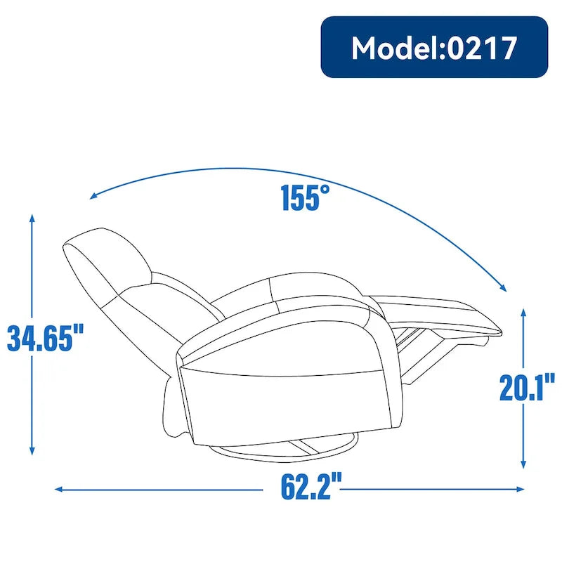 Fauteuil inclinable, pivotant et berçant motorisé en cuir bleu, 1 place