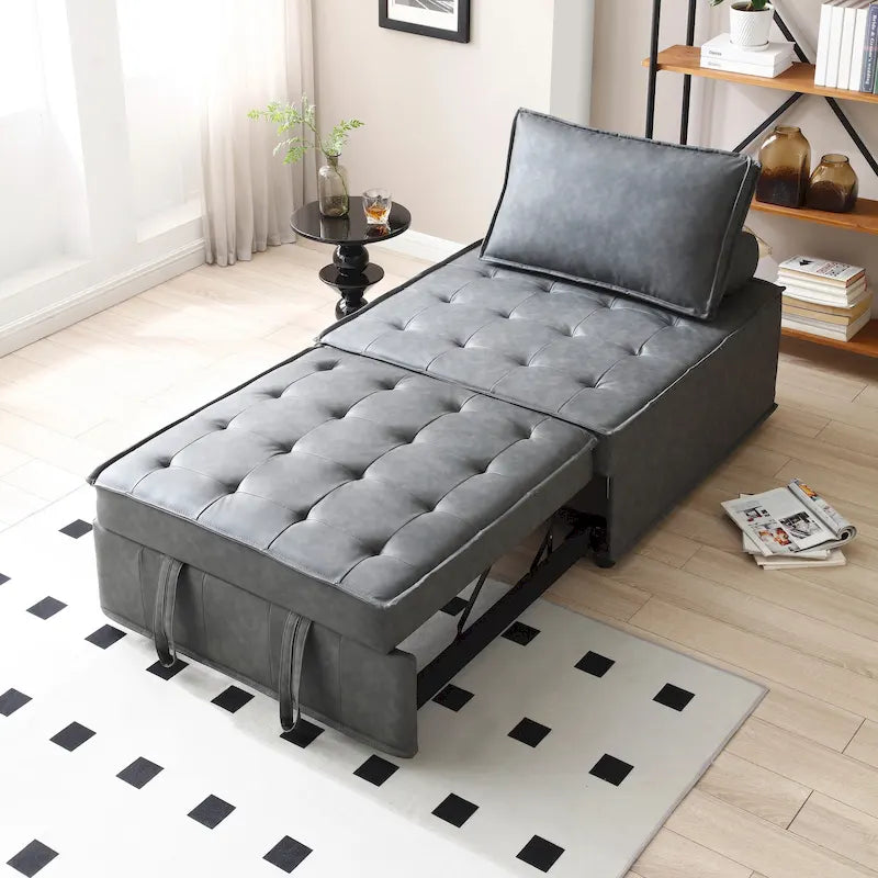 Canapé-lit ottoman 3-en-1 en similicuir marron/gris foncé, une place