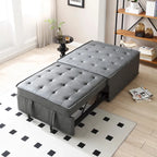 Canapé-lit ottoman 3-en-1 en similicuir marron/gris foncé, une place