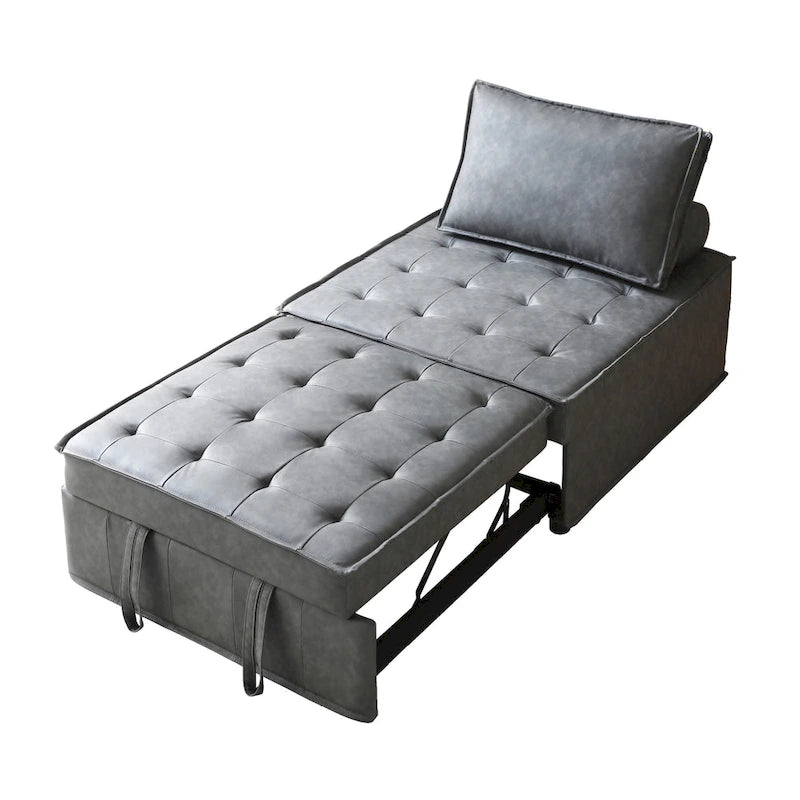 Canapé-lit ottoman 3-en-1 en similicuir marron/gris foncé, une place