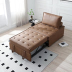 Canapé-lit ottoman 3-en-1 en similicuir marron/gris foncé, une place