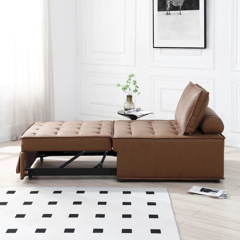 Canapé-lit ottoman 3-en-1 en similicuir marron/gris foncé, une place
