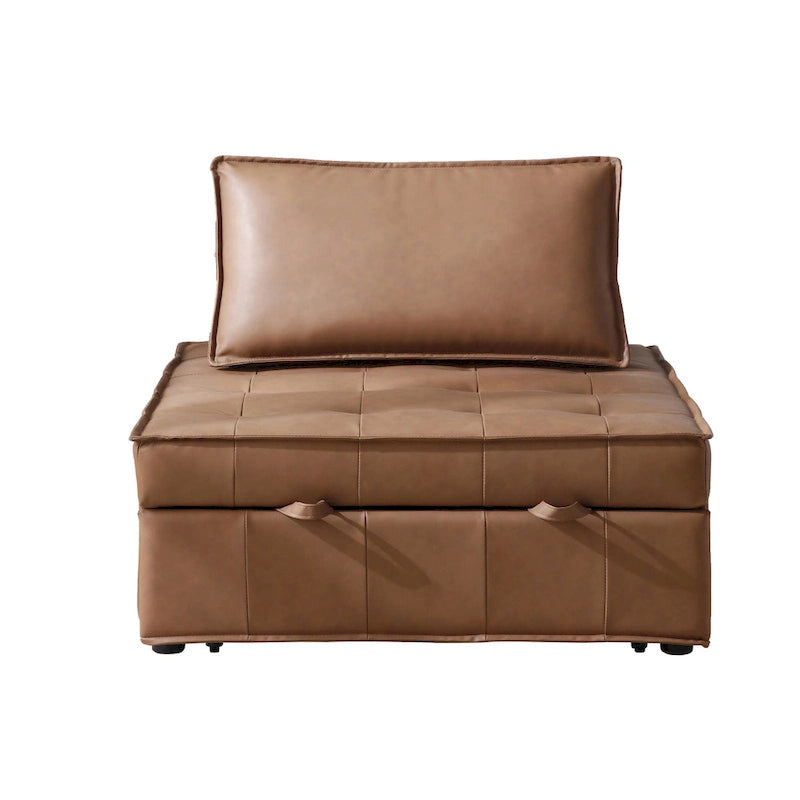 Canapé-lit ottoman 3-en-1 en similicuir marron/gris foncé, une place