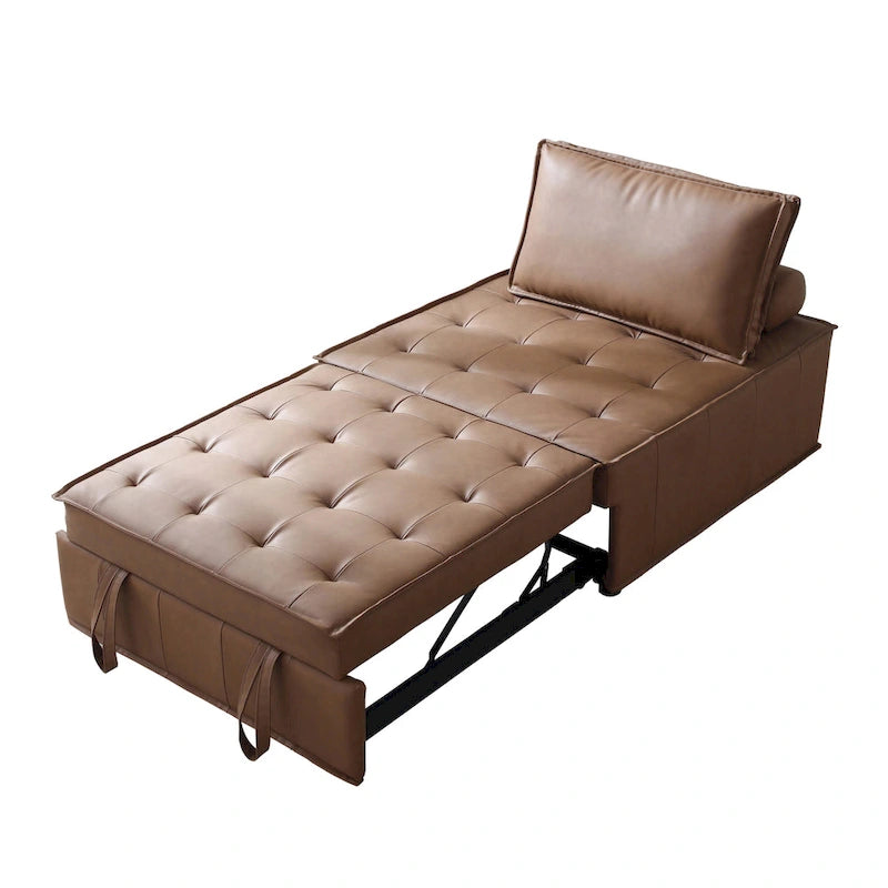 Canapé-lit ottoman 3-en-1 en similicuir marron/gris foncé, une place