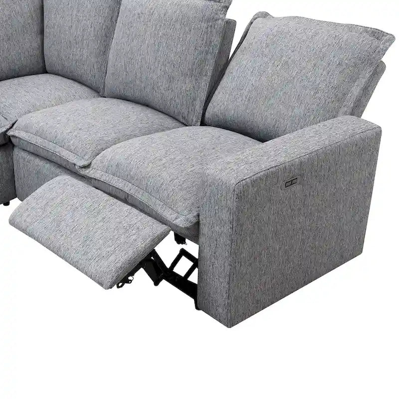Canapé sectionnel inclinable électrique 2 places en lin gris avec port USB