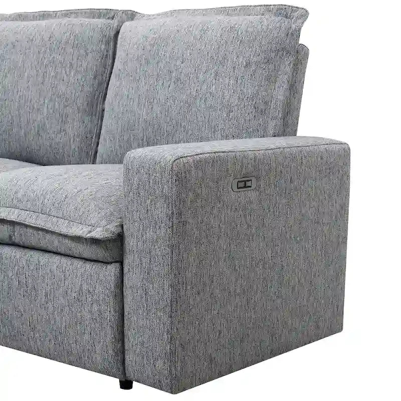 Canapé sectionnel inclinable électrique 2 places en lin gris avec port USB