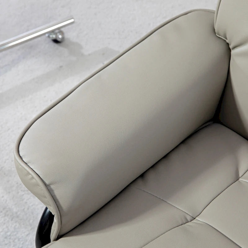 Fauteuil inclinable pivotant en similicuir gris et marron avec pouf, une place