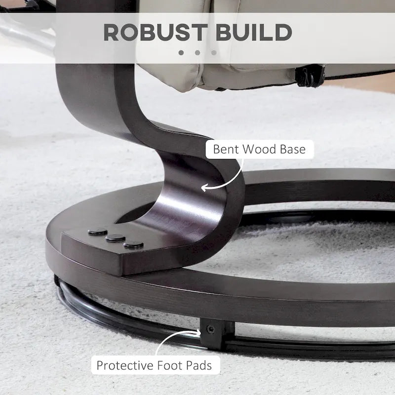 Fauteuil inclinable pivotant en similicuir gris et marron avec pouf, une place