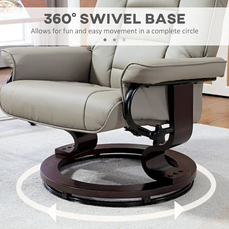 Fauteuil inclinable pivotant en similicuir gris et marron avec pouf, une place