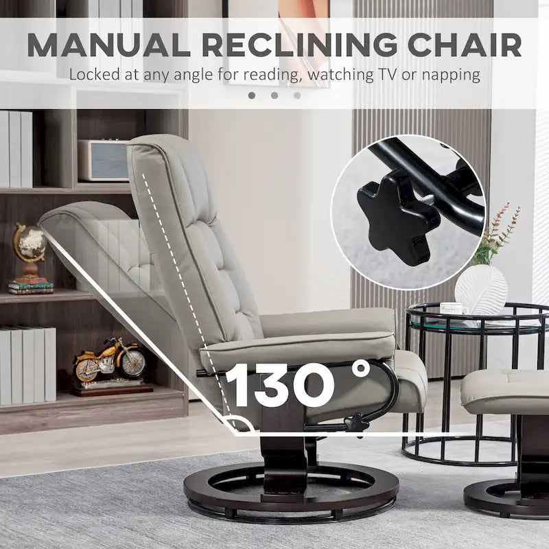 Fauteuil inclinable pivotant en similicuir gris et marron avec pouf, une place