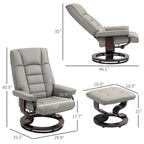 Fauteuil inclinable pivotant en similicuir gris et marron avec pouf, une place