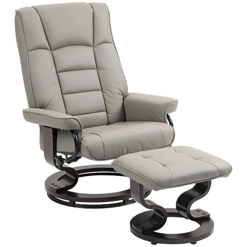 Fauteuil inclinable pivotant en similicuir gris et marron avec pouf, une place