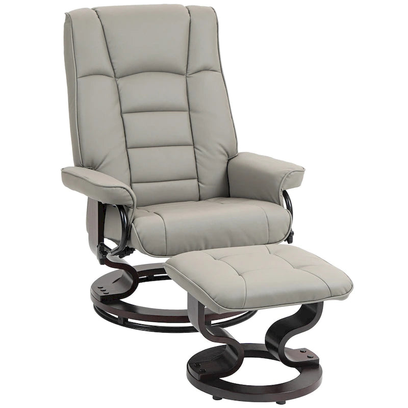Fauteuil inclinable pivotant en similicuir gris et marron avec pouf, une place