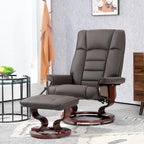 Fauteuil inclinable pivotant en similicuir gris et marron avec pouf, une place