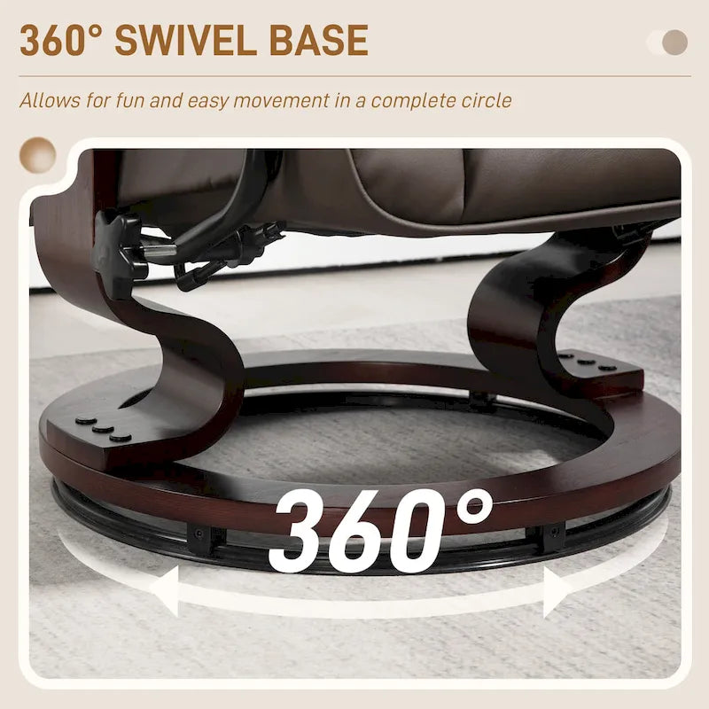 Fauteuil inclinable pivotant en similicuir gris et marron avec pouf, une place