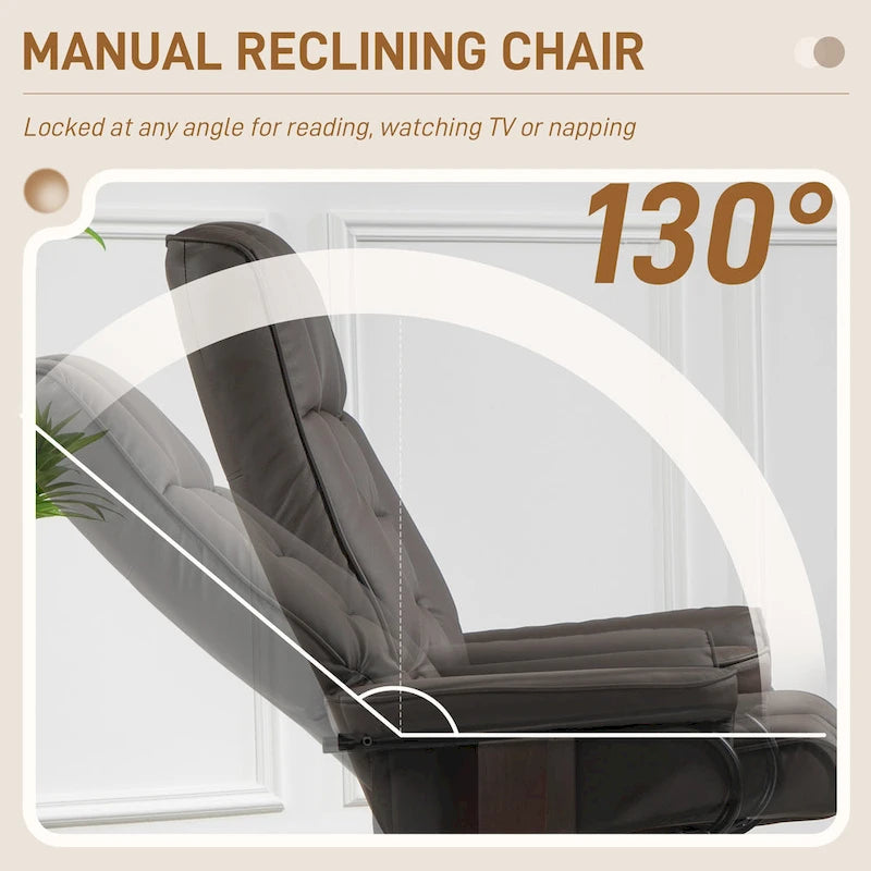 Fauteuil inclinable pivotant en similicuir gris et marron avec pouf, une place