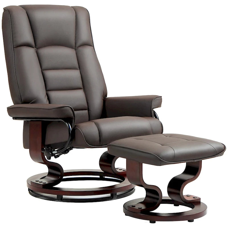 Fauteuil inclinable pivotant en similicuir gris et marron avec pouf, une place