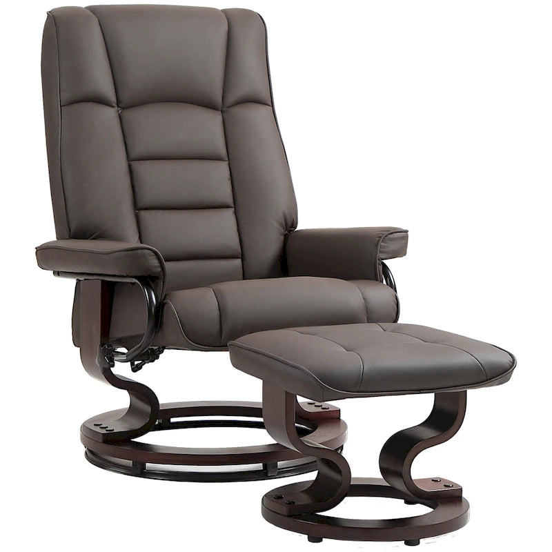 Fauteuil inclinable pivotant en similicuir gris et marron avec pouf, une place