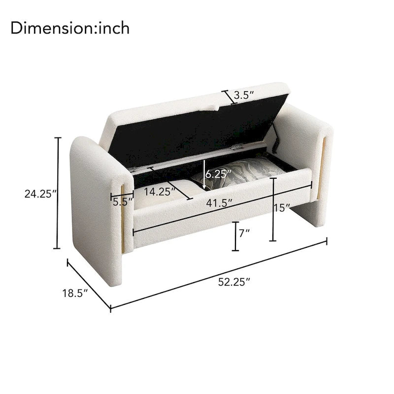 Banc de rangement rembourré 1 place avec accoudoirs, vert olive / café / gris / crème