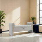 Banc de rangement rembourré 1 place avec accoudoirs, vert olive / café / gris / crème