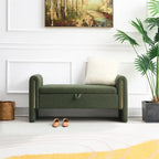 Banc de rangement rembourré 1 place avec accoudoirs, vert olive / café / gris / crème