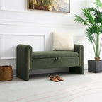 Banc de rangement rembourré 1 place avec accoudoirs, vert olive / café / gris / crème