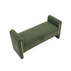 Banc de rangement rembourré 1 place avec accoudoirs, vert olive / café / gris / crème