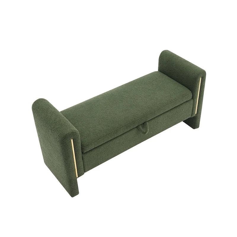 Banc de rangement rembourré 1 place avec accoudoirs, vert olive / café / gris / crème