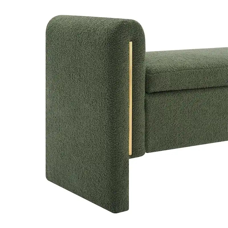 Banc de rangement rembourré 1 place avec accoudoirs, vert olive / café / gris / crème