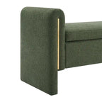 Banc de rangement rembourré 1 place avec accoudoirs, vert olive / café / gris / crème