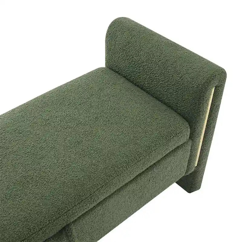 Banc de rangement rembourré 1 place avec accoudoirs, vert olive / café / gris / crème