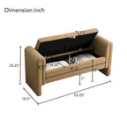 Banc de rangement rembourré 1 place avec accoudoirs, vert olive / café / gris / crème