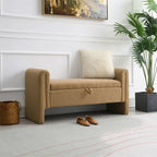 Banc de rangement rembourré 1 place avec accoudoirs, vert olive / café / gris / crème