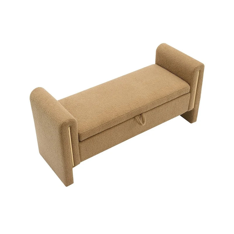 Banc de rangement rembourré 1 place avec accoudoirs, vert olive / café / gris / crème
