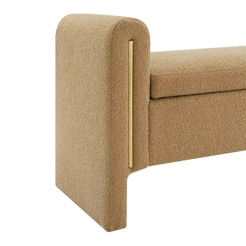 Banc de rangement rembourré 1 place avec accoudoirs, vert olive / café / gris / crème
